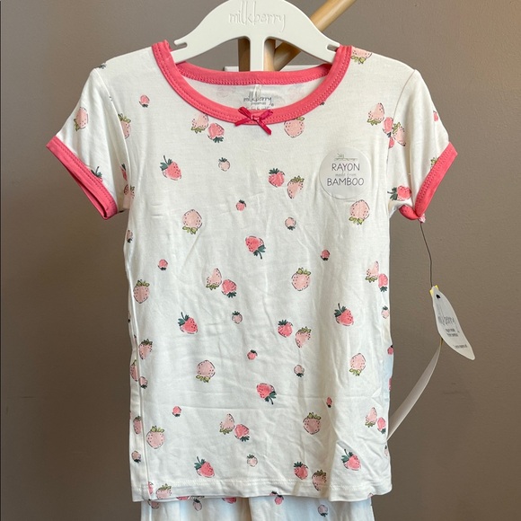 NWT Milkberry Toddler Girl Bamboo Pajamas - White with Pink Strawberry Print 4T - Picture 2 of 6
